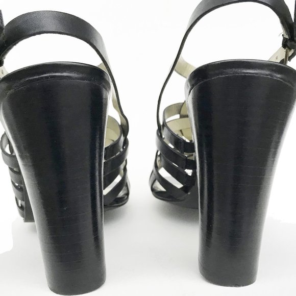 WORTHINGTON Black Leather Woven Scandal Heels EUC 10 M - Picture 5 of 8